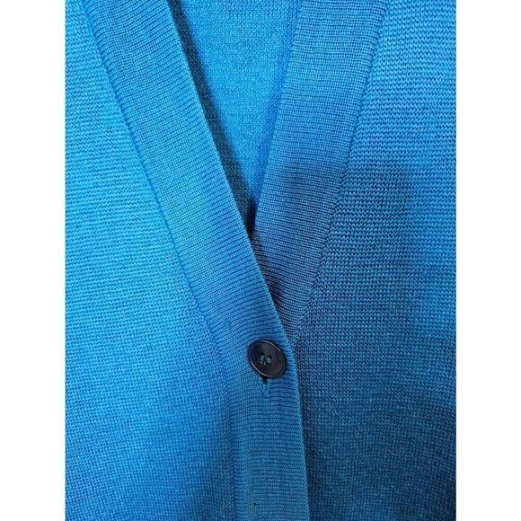 Anne Klein teal blue 100% wool long cardigan.  Size L. - Picture 2 of 4